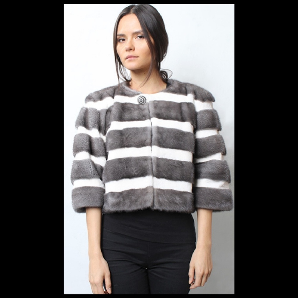 Gray Mink Fur Capelet with White Sheared Mink